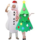 Funnysoft 2 Pcs Snowman Costume and Christmas Tree Costume Set over the Head Christmas Outfit for Christmas Cosplay Winter Parades Holiday Parties
