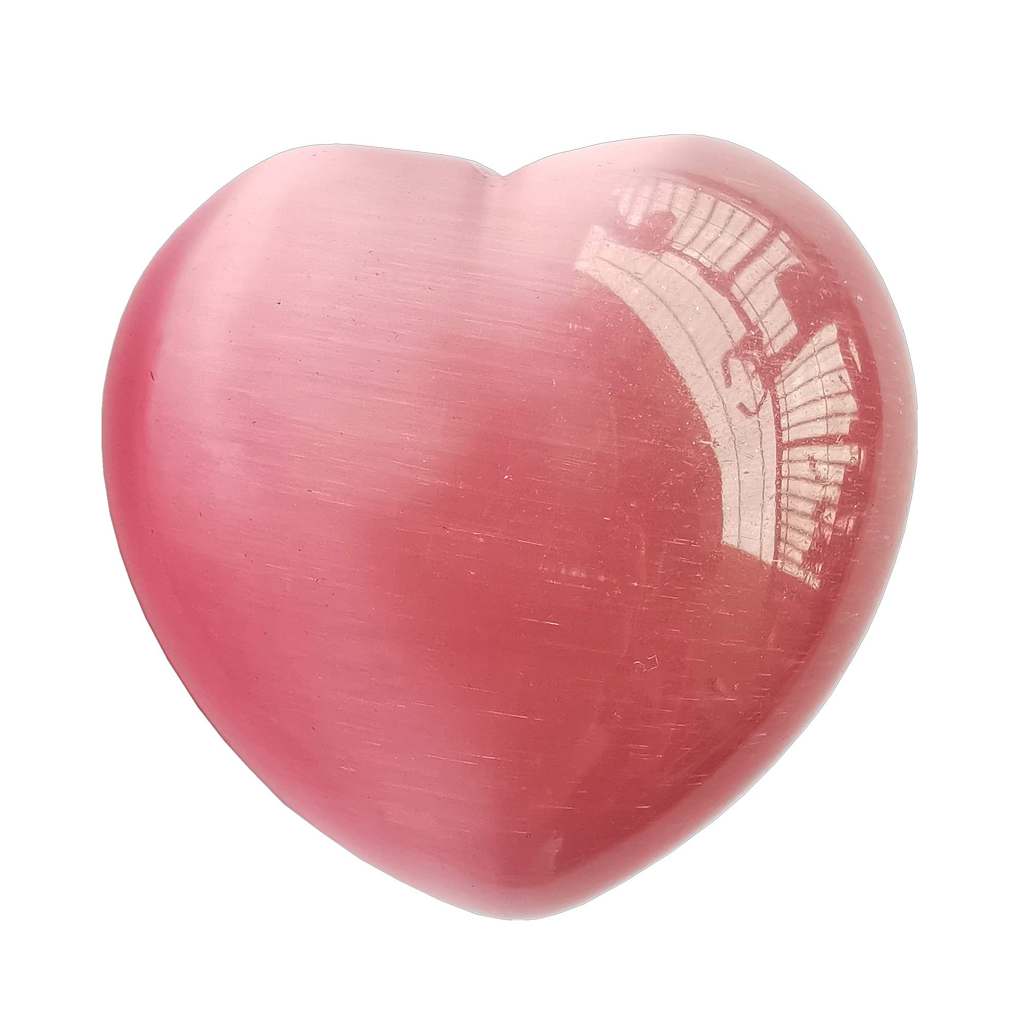 Manekieko Pink Cat's Eye Stone Palm Worry Carved Heart Love Stone,40mm Crystals and Healing Stones