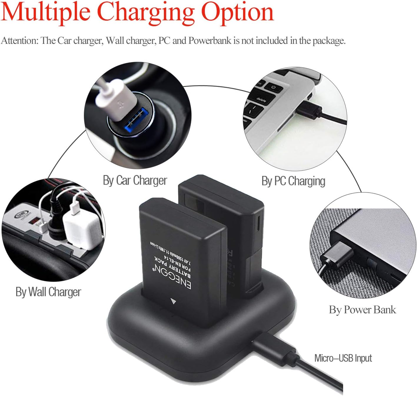 ENEGON EN-EL14/EL14a Replacement Battery 2-Pack and Rapid Dual Charger Kit Compatible with Nikon D5600 D5100 D5200 D5300 D5500 D3100 D3200 D3300 D3400 D3500 Df, Coolpix P7000 P7100 P7200 P7700, P7800 - Image 5