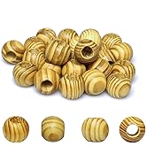40Pcs Brown Wood Beads Large Hole 23mm, Wooden Macrame Beads,Natural Round Striped Wooden Loose Spacer Beads for Macrame Bead Crafts Home Decorations (13mm Hole)