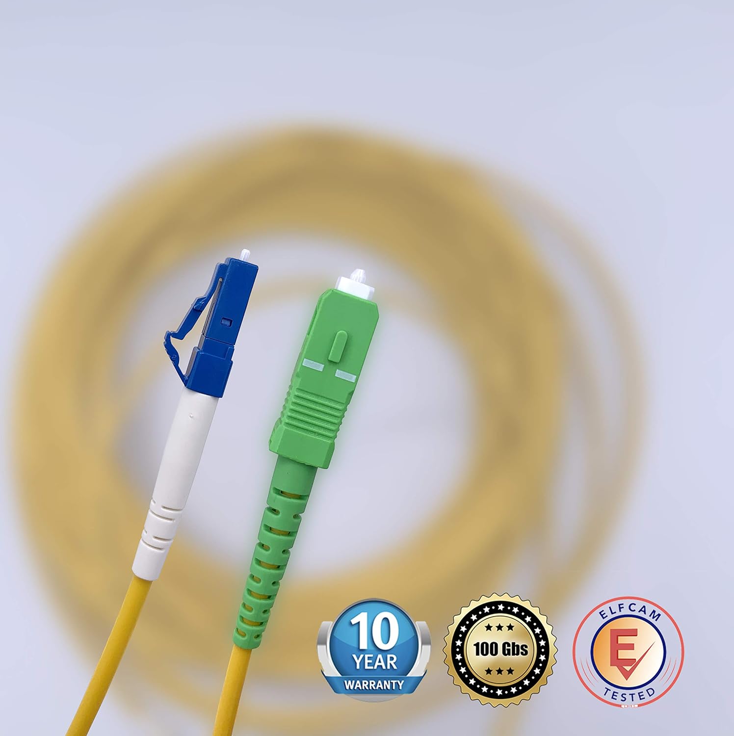 Elfcam Fiber Optic Cable SC/APC to LC/UPC Simplex Singlemode 9/125μm LSZH, 10M, white - Image 3