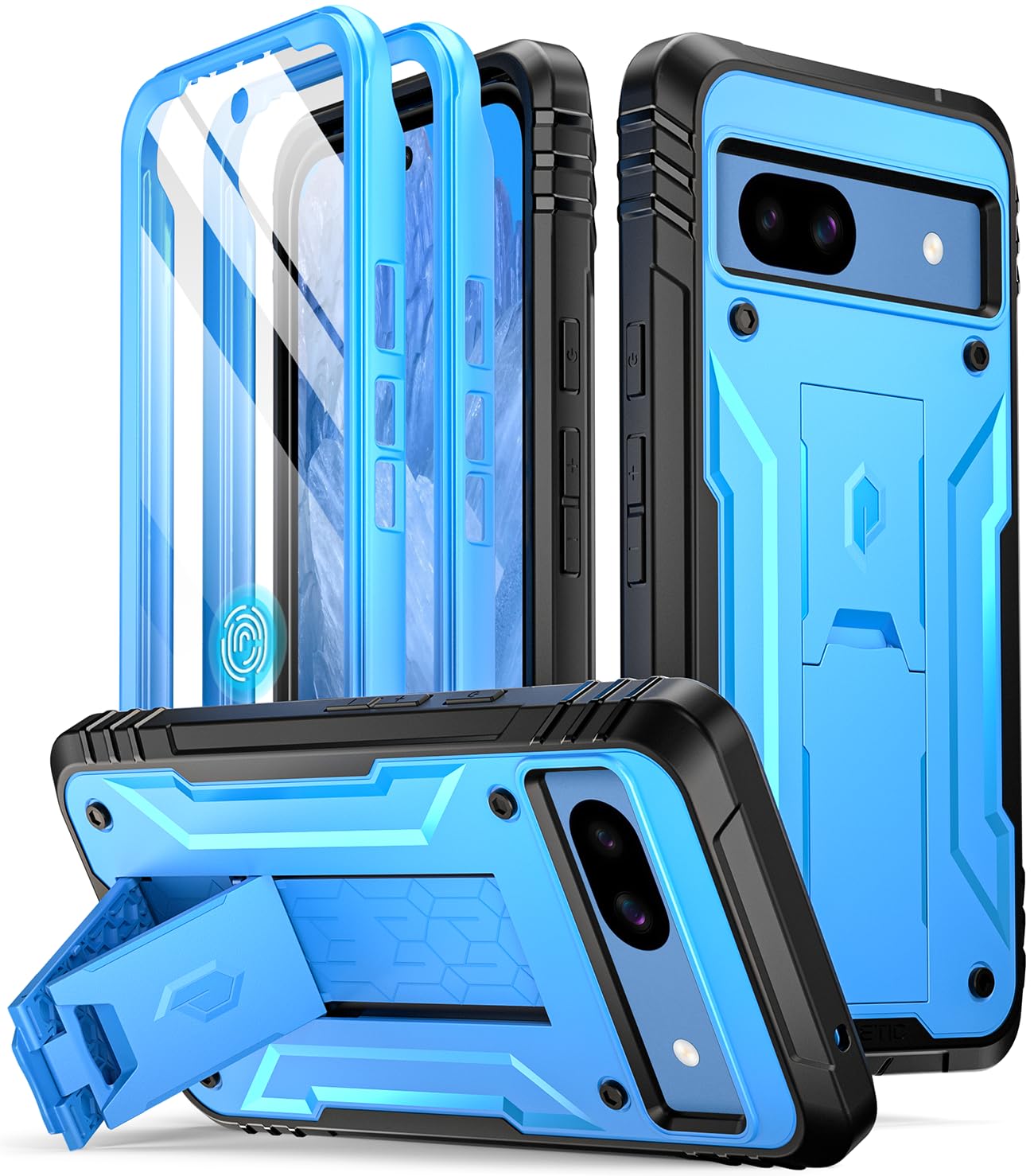 Poetic Revolution Case Compatible with Pixel 8A 5G, Full Body Rugged Shockproof Protective Cover Case with Kickstand, Built-in Screen Protector Work with Fingerprint ID, Blue — image 1