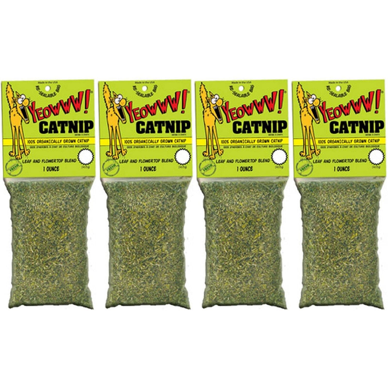 YEOWWW! Catnip 1 ounce 4 PACK Pure Leaf and Flowertop For Cats and Kittens