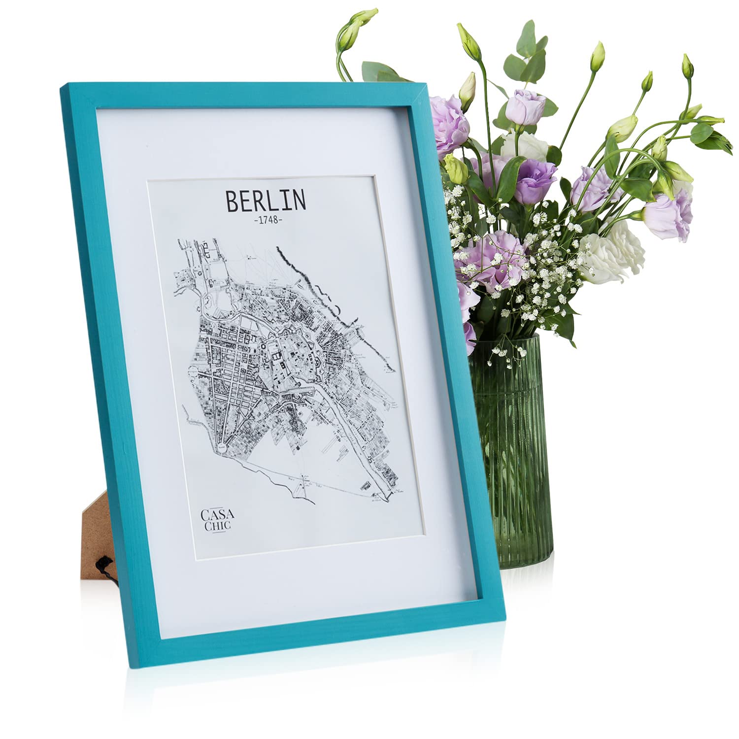 Classic by Casa Chic - Solid Wood A3 Photo Frame - Teal - Mount for A4 Picture - Perspex Front