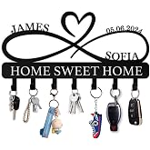 Personalized Metal Key Holder for Wall | Heart Shape Key Holder Wall Mount | Custom Couple's Name Key Rack Coat Rack | Wedding Couple Gifts | Key Holder Wall Hanging for Kitchen Bedroom Hallway