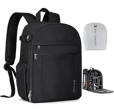 K&F CONCEPT Lightweight Camera Backpack Bag, Professional Photography Bag Compatible with Canon/Nikon/Sony Camera and Lens Accessories, Camera Case with Tripod Strap & Rain Cover