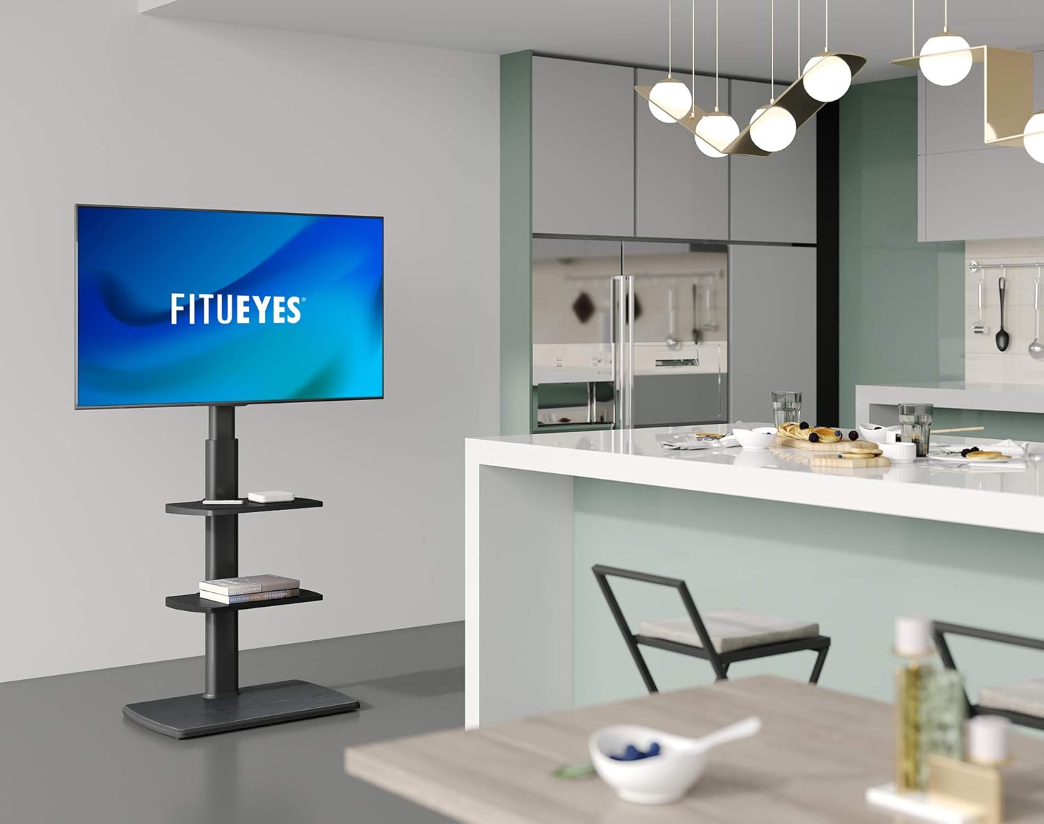 FITUEYES Floor TV Stand for 32 to 65 TVs Solid Wood Base Tall TV Stands Mount Swivel Universal TV Mount with Height Adjustable Shelves: Furniture & Decor