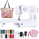 Dechow Sewing Machine for Beginners, Electric Mini Portable, 14 Built-in Stitches with Reverse Sewing, 2 Speeds Double Thread with Foot Pedal, Storage Bag, Cotton Fabric and Threads- Extension Table