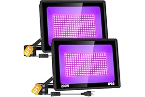 THECHAM 2 Pack 200W LED Black Light Floodlight, IP66 Waterproof Outdoor Blacklights with 6FT Cord for Glow Party Large Space, Halloween Decoration, Stage