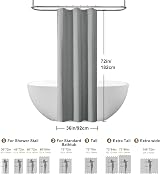 Waterproof Narrow Shower Curtain 92x182cm Grey Linen Fabric view 5