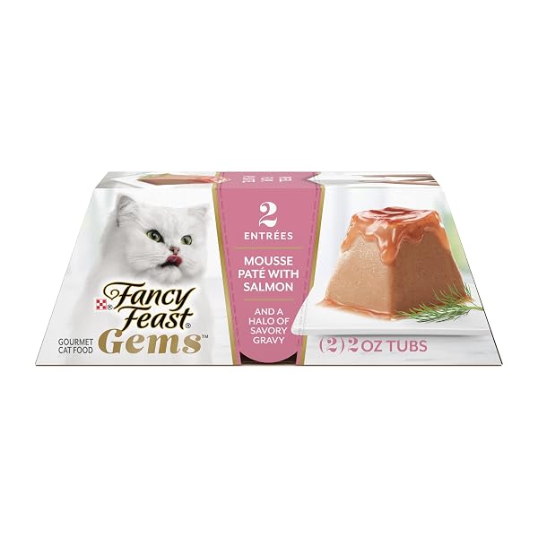 FANCY FEAST GEMS PATE CAT FOOD MOUSSE WITH SALMON AND A HALO OF SAVORY GRAVY CAT FOOD – (PACK OF 8)  OZ. BOXES