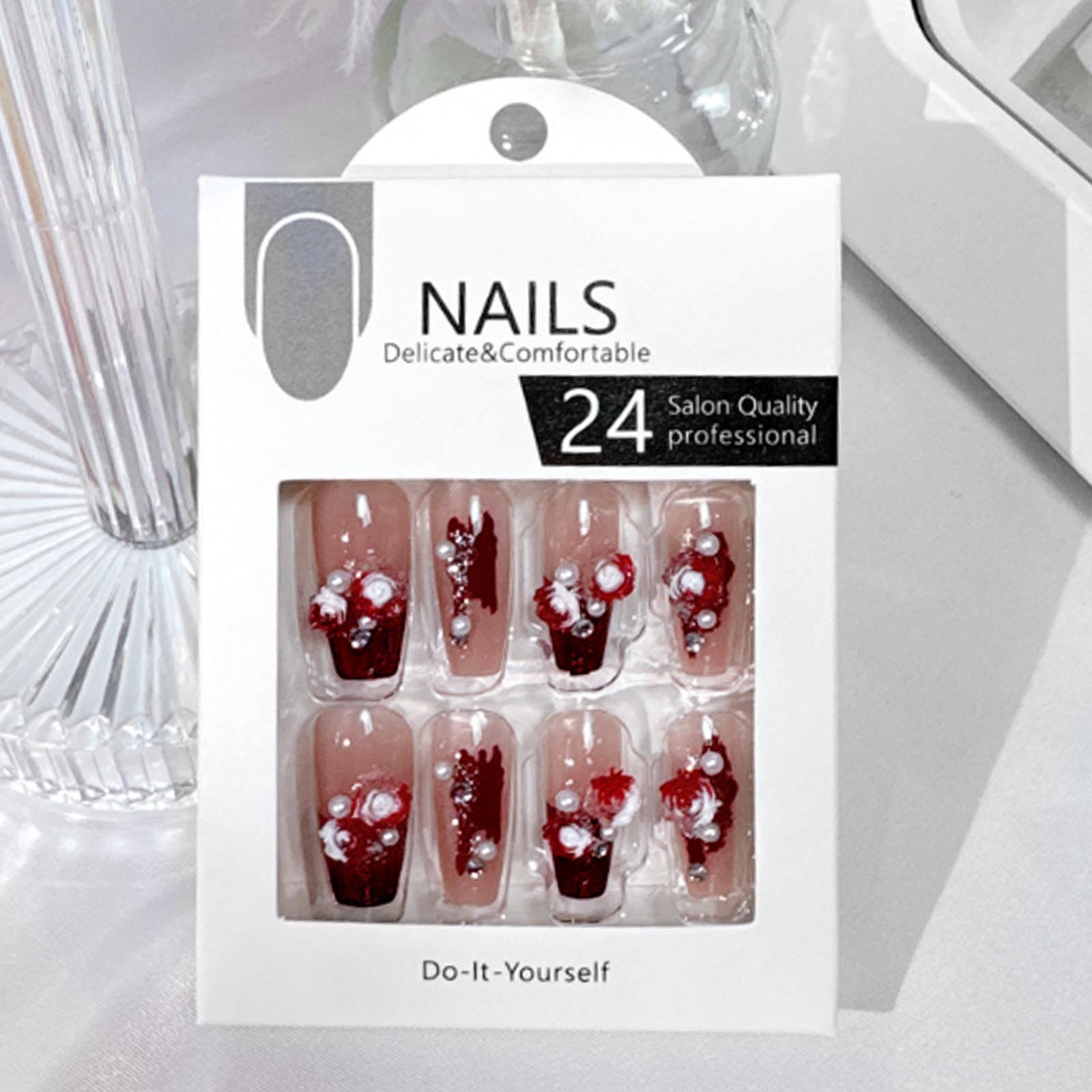 Hkanlre 3D Press on Nails Medium Fake Coffin Nails Tips Full Cover Luxury False Nails for Women and Girls 24PCS - Image 5