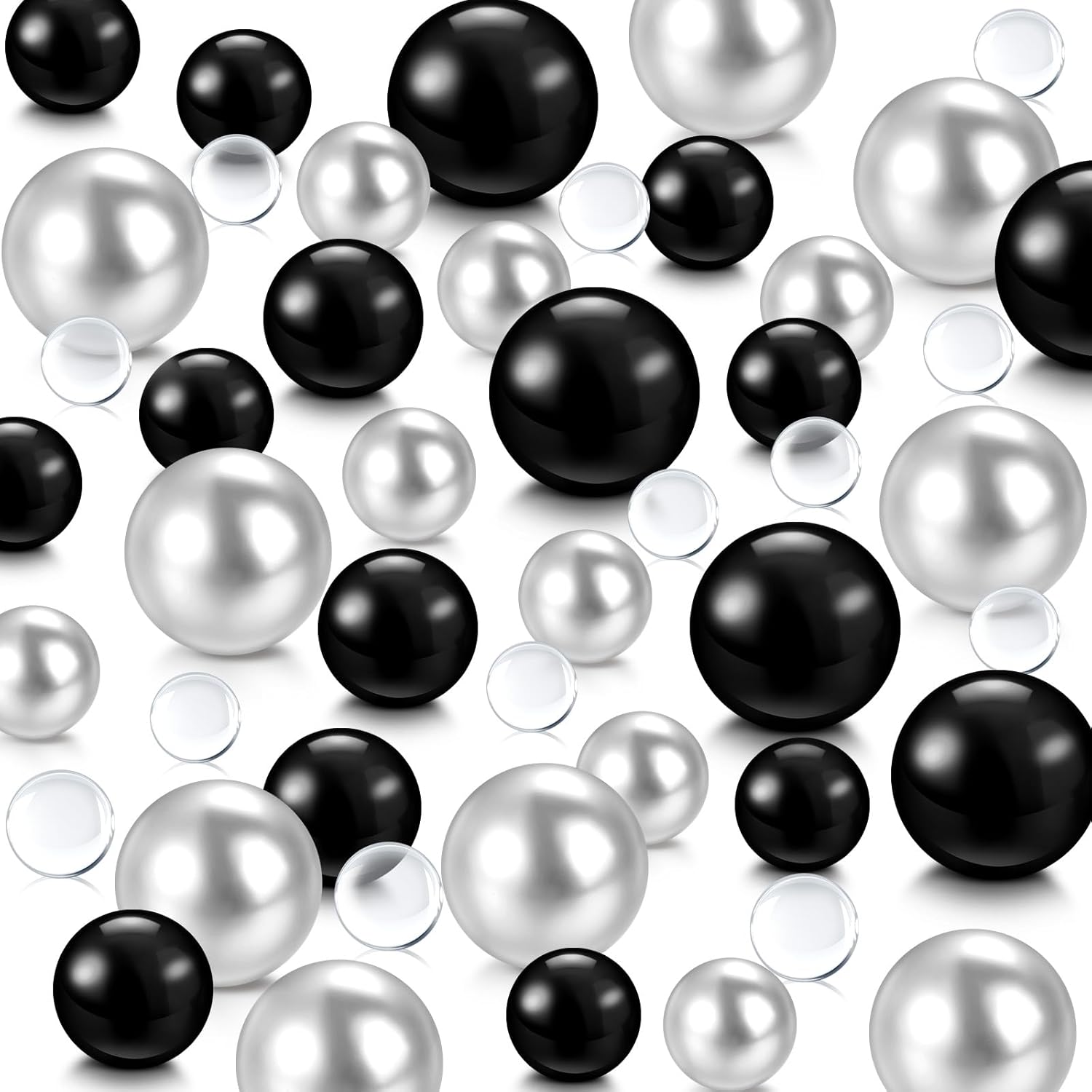 Vase Fillers - 6400 Pieces No Hole Pearls for Centerpieces Vase Filler Beads Clear Water Gel Polished Pearls for Candle Wedding Birthday Party Home Table Decor 8/14/20 mm (Black Silver)