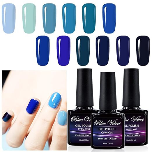 Blue Nail Polish Colors amazon com gel polish set blue velvet 12pcs soak off uv led blue color gel nail coat manicure and pedicure kit 10ml beauty