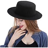 YEAJOIN Fashion Classic Black Fedora Flat Hat, Wide Brim Jazz Hats Church Derby Cap for Women and Men Causal Wear
