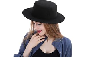 YEAJOIN Fashion Classic Black Fedora Flat Hat, Wide Brim Jazz Hats Church Derby Cap for Women and Men Causal Wear