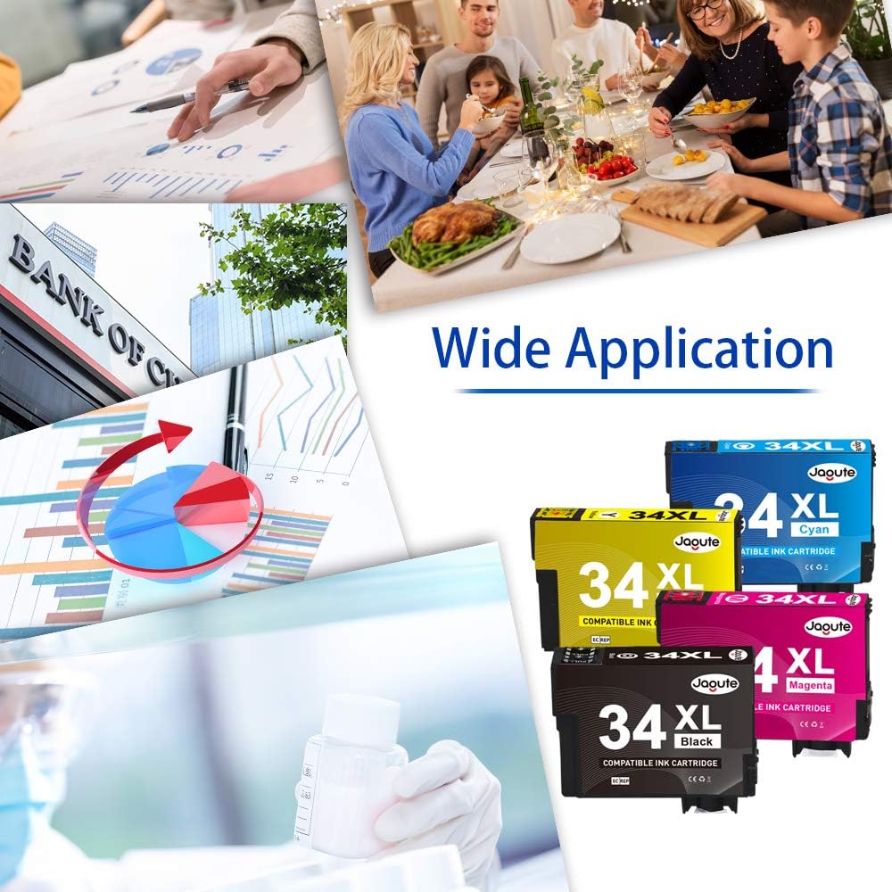 Jagute 4-Pack 34XL Ink Cartridges Replacement for Epson 34XL 34 XL Ink Cartridges Compatible with Epson WorkForce Pro WF-3720DWF WF-3725DWF WF 3720 WF 3725 WF-3720 WF-3725 WF3720 WF3725 WF3720DWF - Image 5