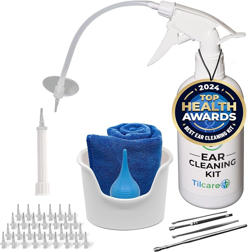 Tilcare Ear Wax Removal Tool Kit with Basin Syringe Curette 30 Tips