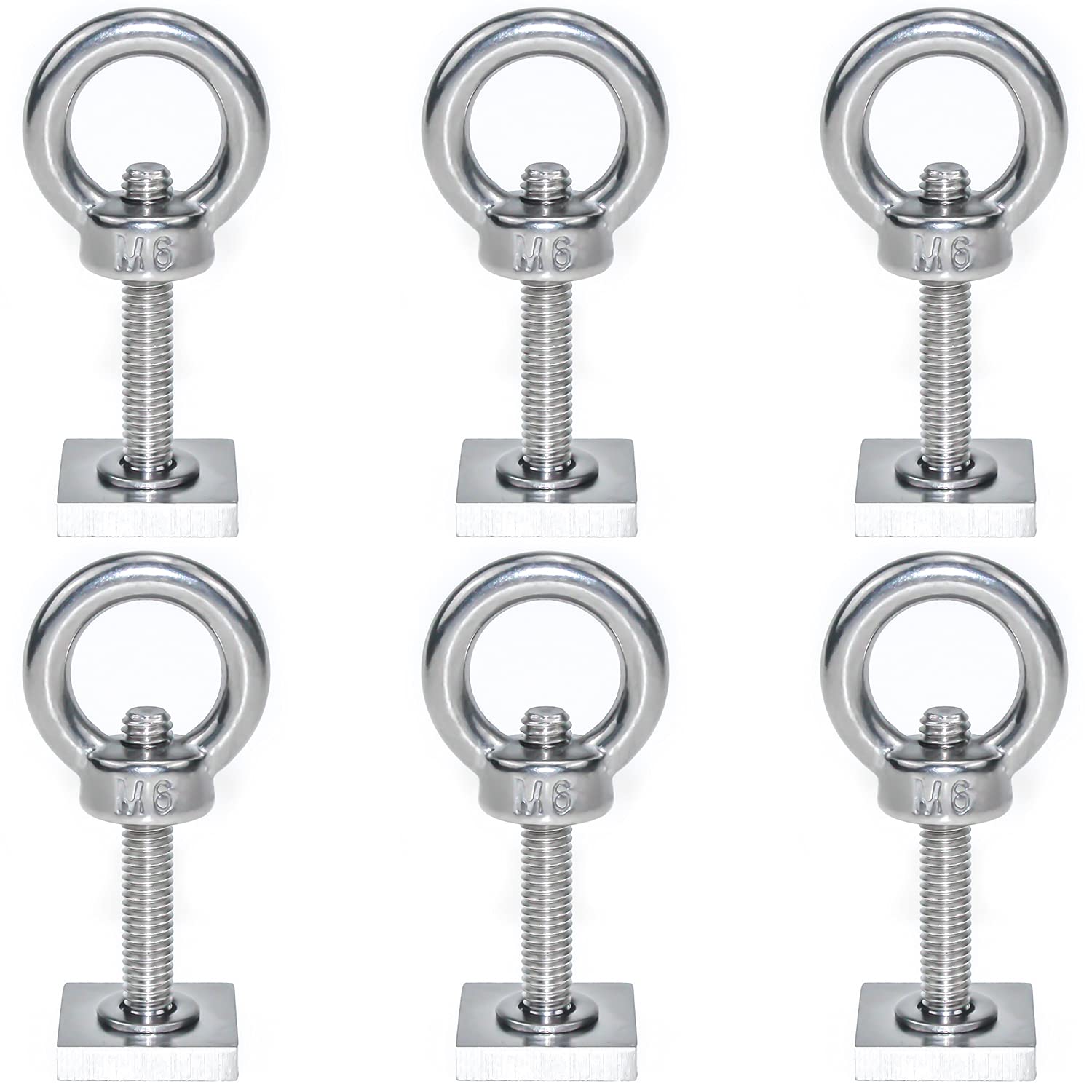 QIQN T Track Adapter Bolts M6x35mm T Track Adaptor Roof Rack Bolts with Lifting Eye Nut for Machinery Equipment Pan Machine Screws Fasteners(Stainless Steel 6Pcs Kit 20 x 20 mm)