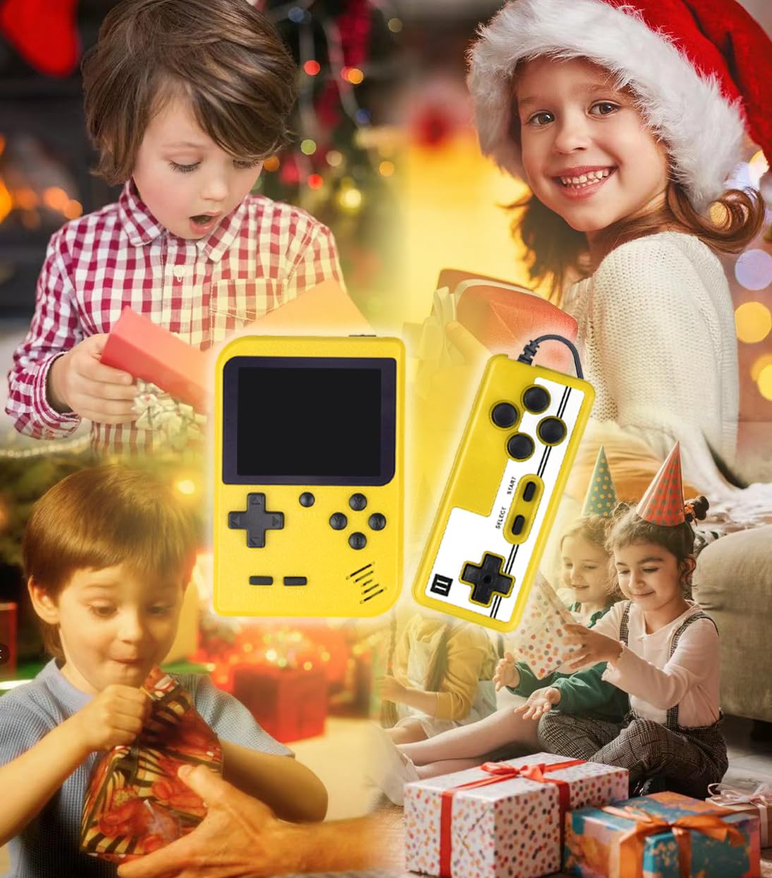 Hikonia Handheld Game Console,Portable Retro Video Game Console with 500 Classical Games,3.0 Inches Screen,1020mAh Rechargeable Battery,Support for TV & Two Players,Gift for Kids & Adult(Yellow)