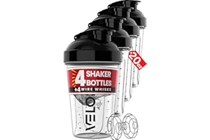 VELOMIX -4 PACK- 20 OZ Protein Shaker Bottles for Protein Mixes, Shaker Cups for Protein Shakes, Small Shaker Bottle Pack, Shaker Cup, Shakers for protein Shakes (4 Small Transparent)
