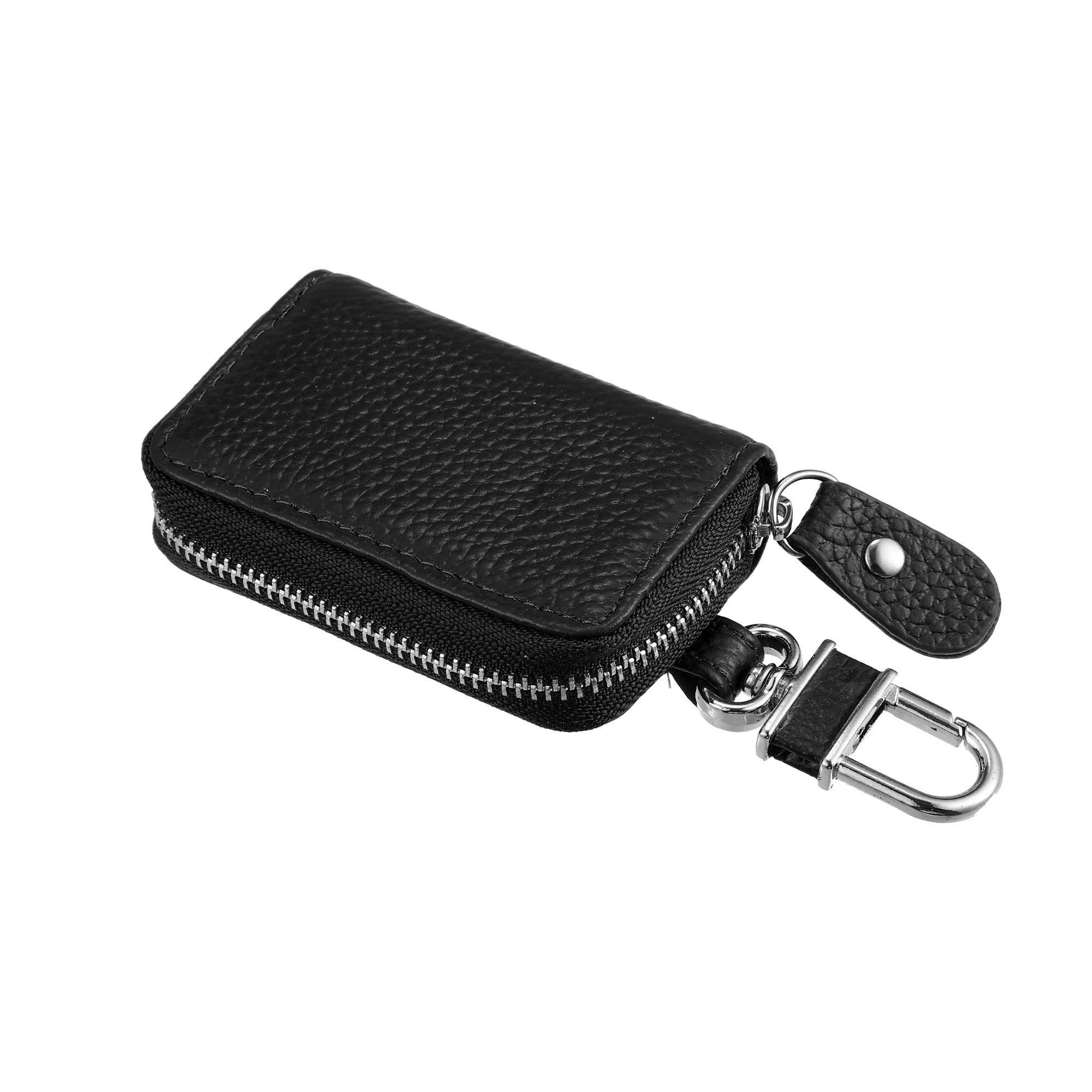 X AUTOHAUX Faux Leather Zipper Car Fob Key Case for Auto Remote Key Black