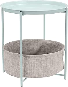 AmazonBasics Round Storage End Table - Mint Green with Heather Grey Fabric