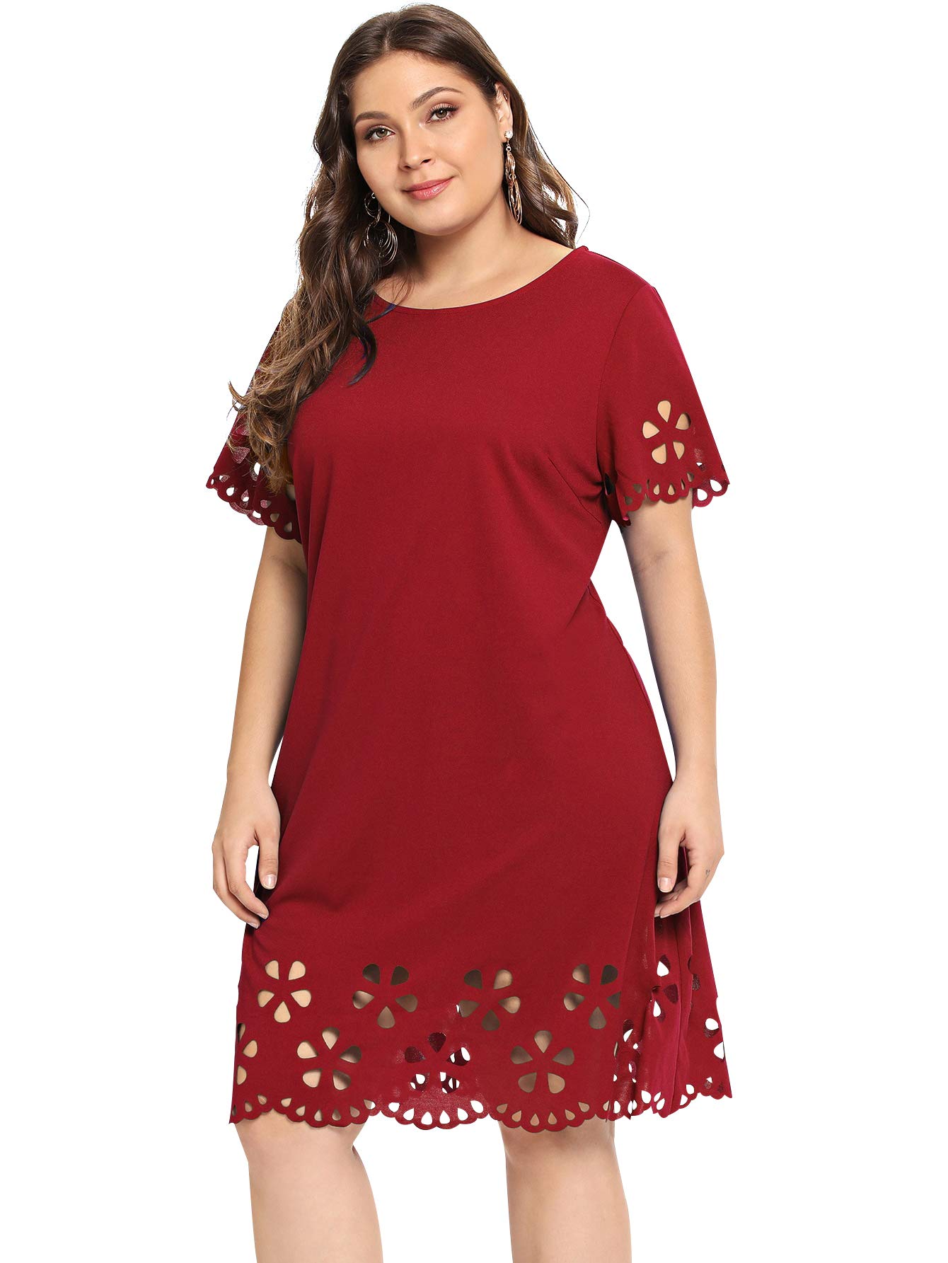 Romwe Women's Plus Summer Laser Cut Scalloped Edge Short Sleeve Tunic