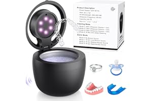 BOLDUEL 2025 Upgraded Ultrasonic Retainer Cleaner Machine with 𝟔 𝐔/𝐕 Lights, 𝐁𝐮𝐳𝐳𝐞𝐫 Alarm, 45kHz Denture Cleaner, Mouth Guard Cleaner, Night Guard Cleaner Dental Cleaning Pod (Black01)