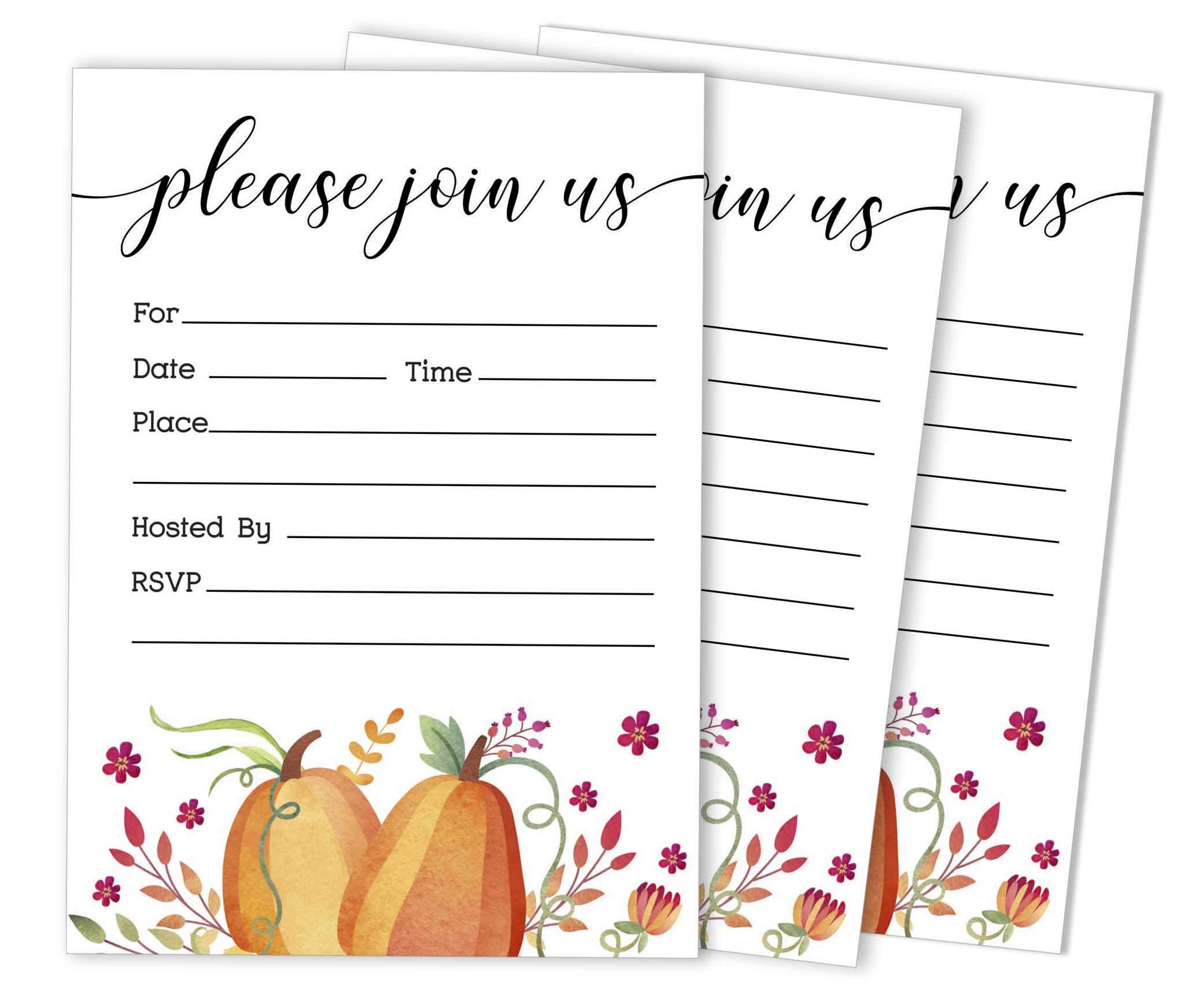 Inkdotpot Pack Of 30, Please Join Us Invitations With Envelopes, Autumn Pumpkin Watercolor Invites for Your Wedding, Bridal Shower, Baby Shower, Engagement Party, Birthday 5 X 7 Inches