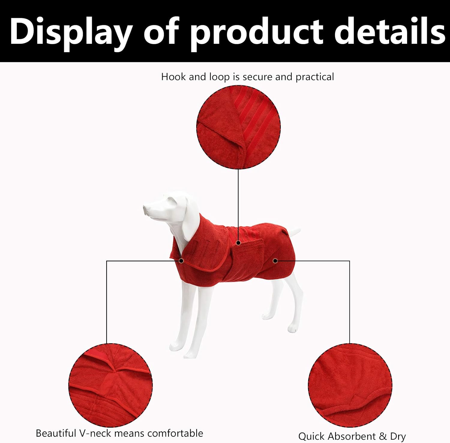 Geyecete Dog Drying Coats-dog towels absorbent robe Dry Fast Dog Bag-Dog Bathrobe Towel-Microfibre Fast Drying Super Absorbent Pet Dog Cat Bath Robe Towel-Red-XXL - Image 4