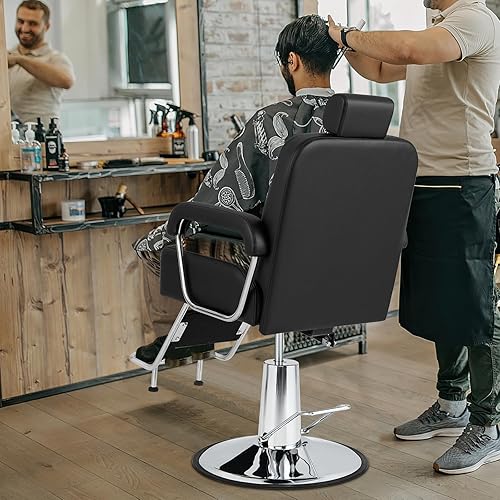 Giantex Reclining Barber Chair Salon Chair for Hair Stylist, Recline  Backrest, 360 Degrees Swivel, Height Ad