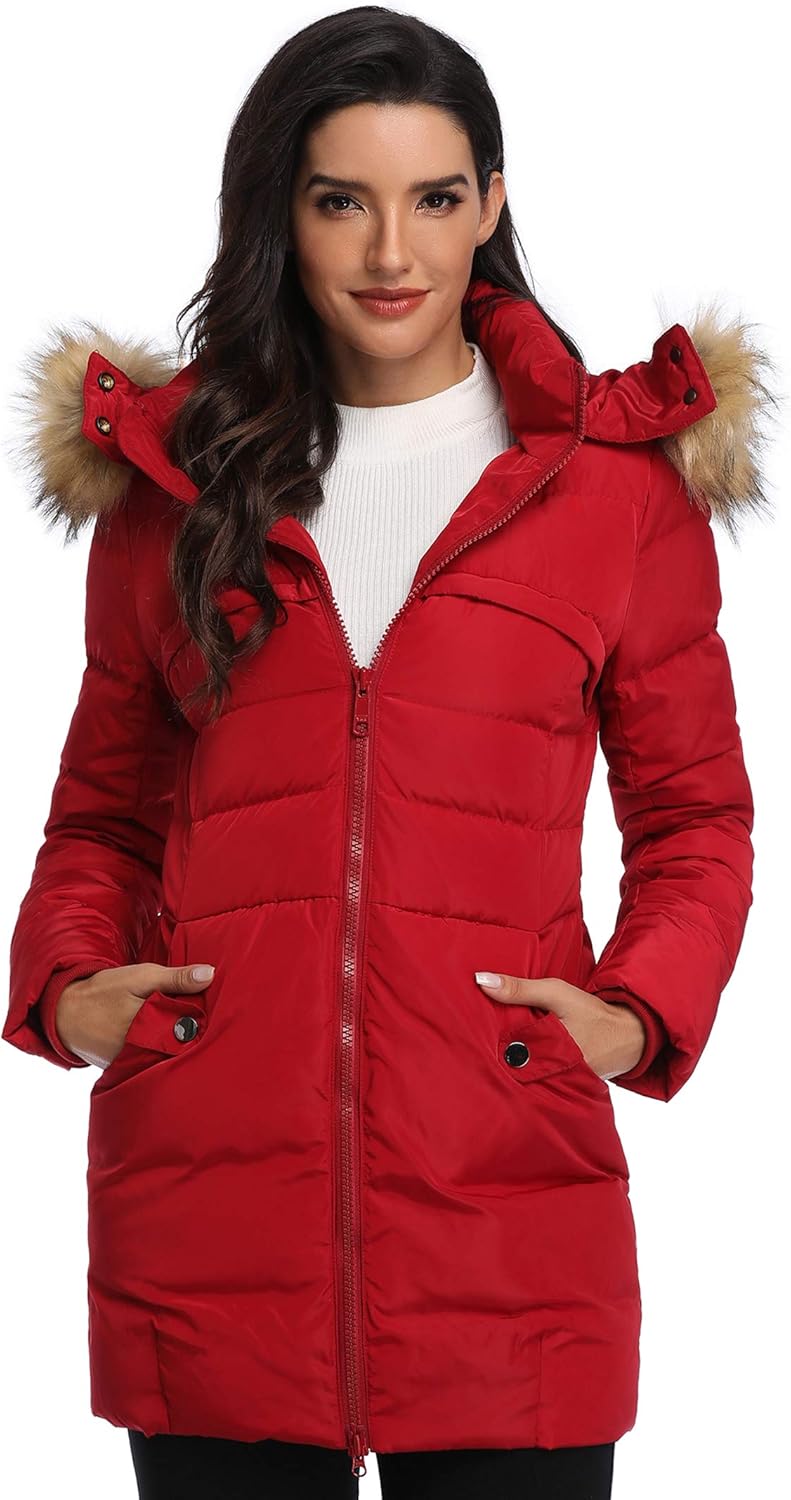 Epsion Women's Hooded Thickened Long Down Jacket Winter Down Parka Puffer Jacket: Clothing