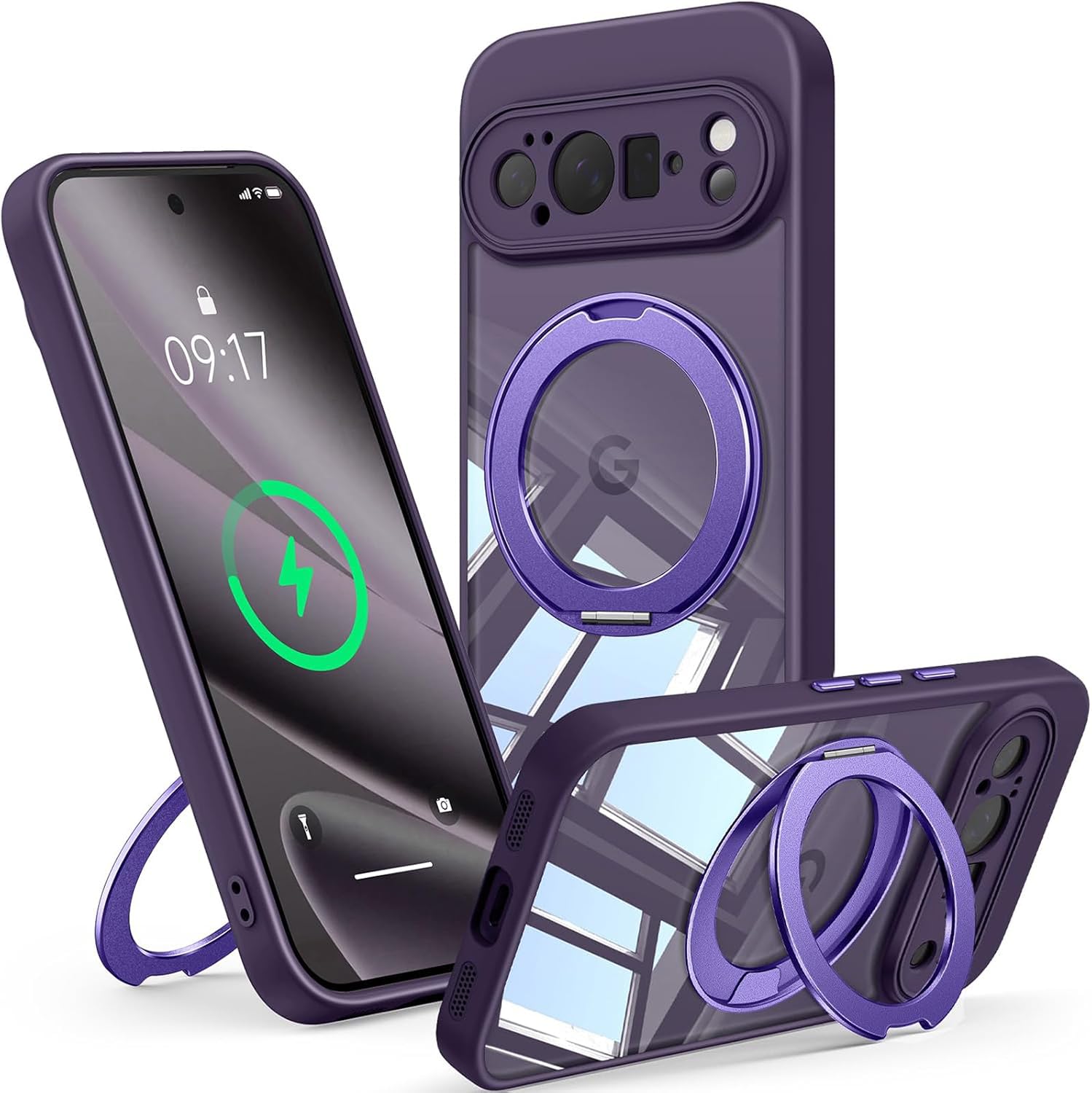 【360°Spin Magnetic Stand】 Case for Pixel 10 Pro XL【Fit for MagSafe & Pixelsnap】 Cover with Ring Holder【Crystal Clear】 Camera Protection Phone Google 10 Pro XL Cases - Purple