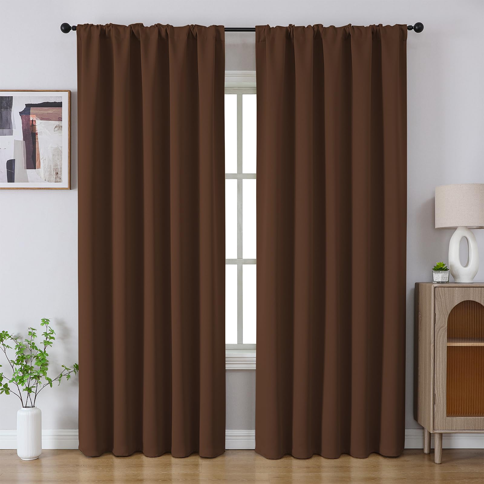 CUCRAF Brown Blackout Curtains 90 Inches, Thermal Insulated Noise Reducing Rod Pocket Window Drapes for Bedroom & Living Room(52x90 Inch, 2 Panels) Image