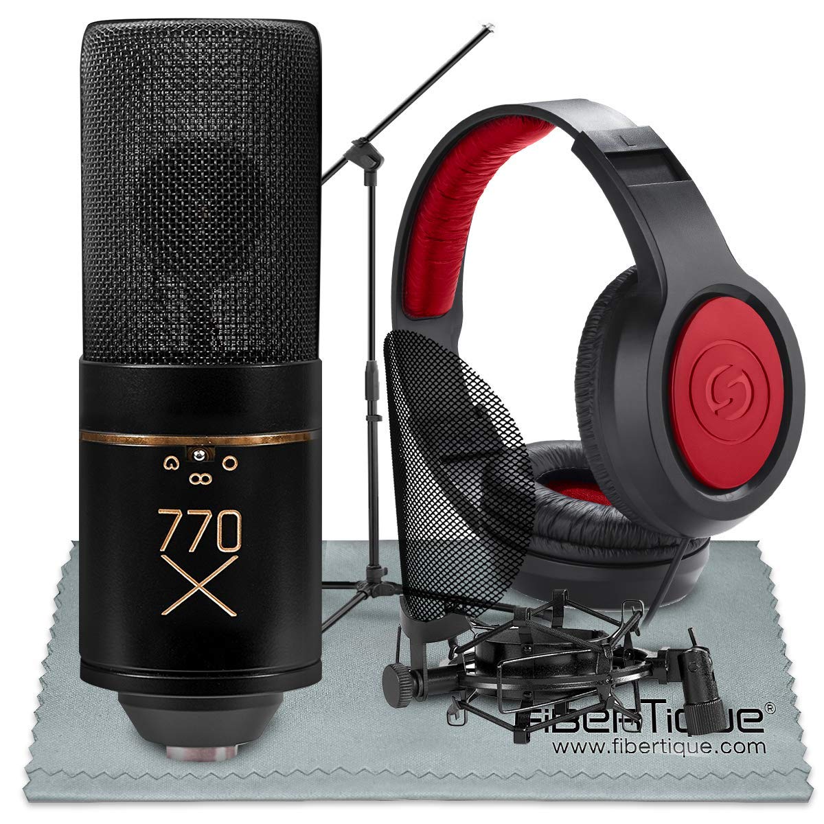 MXL 770X Multipattern Condenser Microphone and Accessory Bundle with Headphones + Microphone Boom St