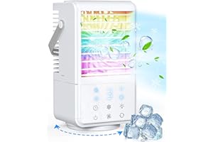 HUSUIME Portable Air Conditioners, 3 Wind Speeds & 2 Spray Modes Evaporative Personal Air Cooler, 9H Timer and 7 Color Night Light Personal Air Conditioner for Room, Car and Office, Oscillating Cooling Fan