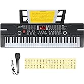 Hricane Piano Keyboard, 61 Keys Beginner Electronic Keyboard Portable Digital Music Keyboard, Early Education Music Instrument with Microphone & Music Sheet Stand