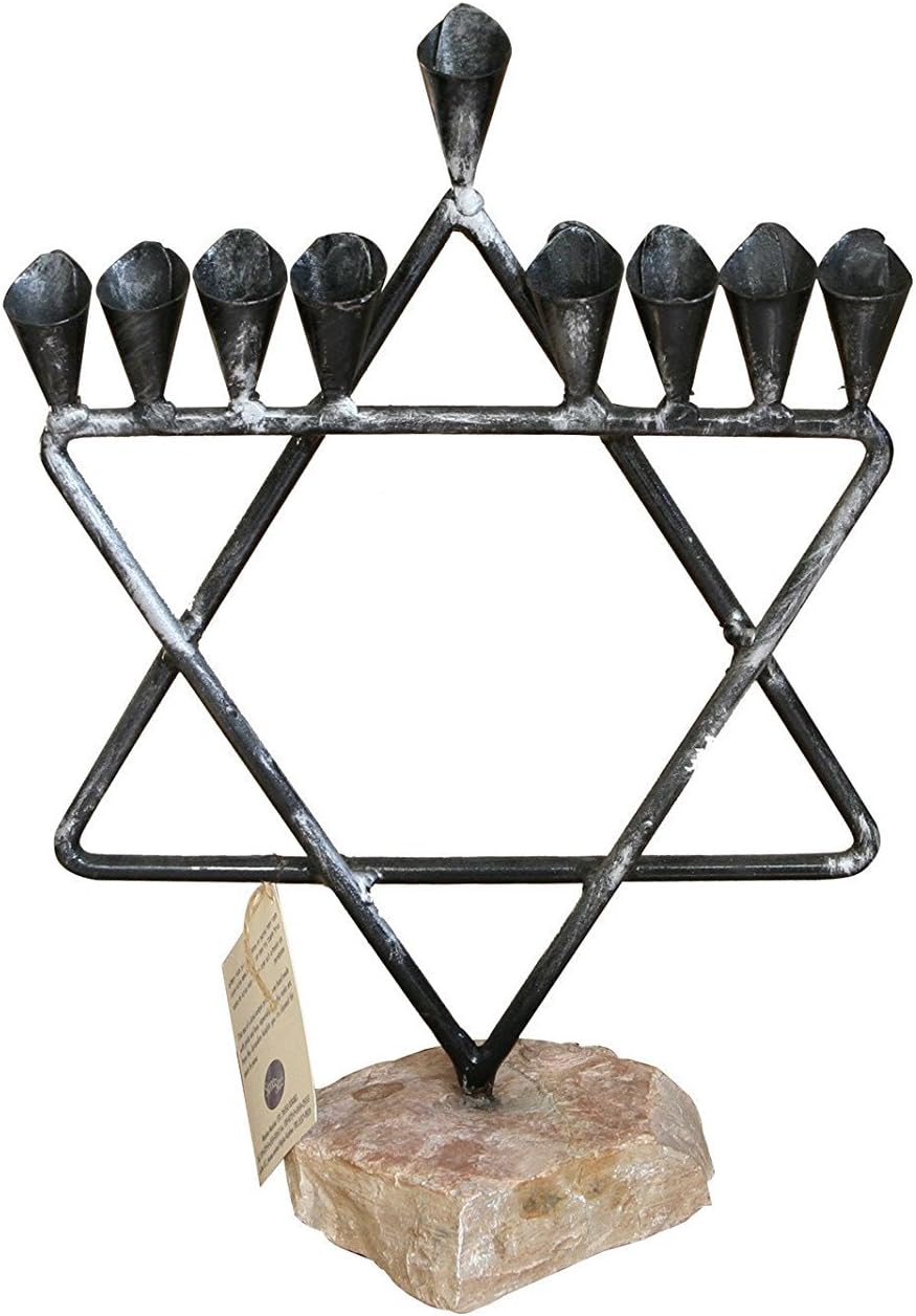 Hanukkah Menorah Artistic Solid Iron & Jerusalem Stone Hand Made In Israel By