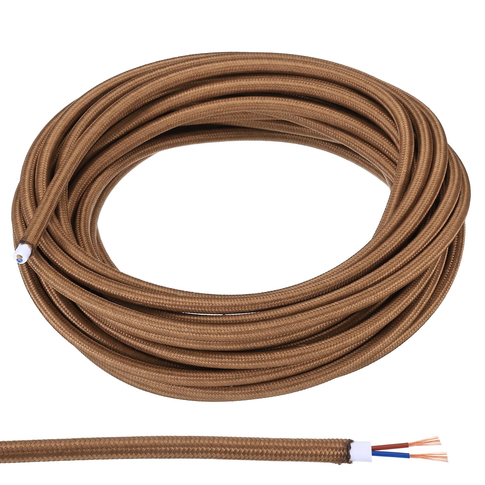PATIKIL Fabric Cloth Covered Round Wire, 32.8ft 18AWG 2 Core Vintage Woven Electrical Cord for Pendant Light DIY Project, Brown