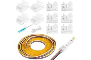 HOMELYLIFE 6 Pin LED Strip Connectors Solderless 10 Pack with 16.4ft Extension Cable 6 Conductor for Waterproof or Non-Waterproof 12mm Wide LED Strip Lights,Transparent Track Lighting Connectors
