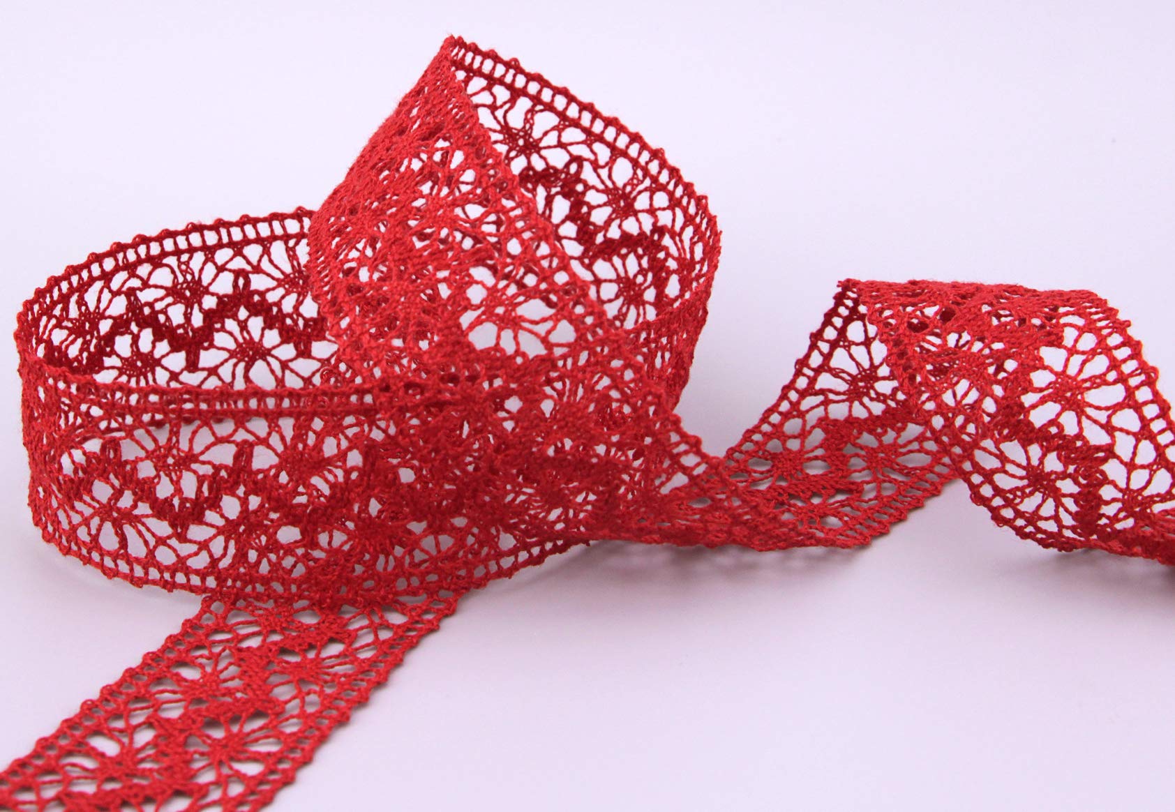 finemark 15 m x 38 mm Lace Ribbon Emma Red Sold by the Metre Lace Crochet Ribbon Cotton Blend Natural Look Decorative Ribbon Crocheted Lace Trim