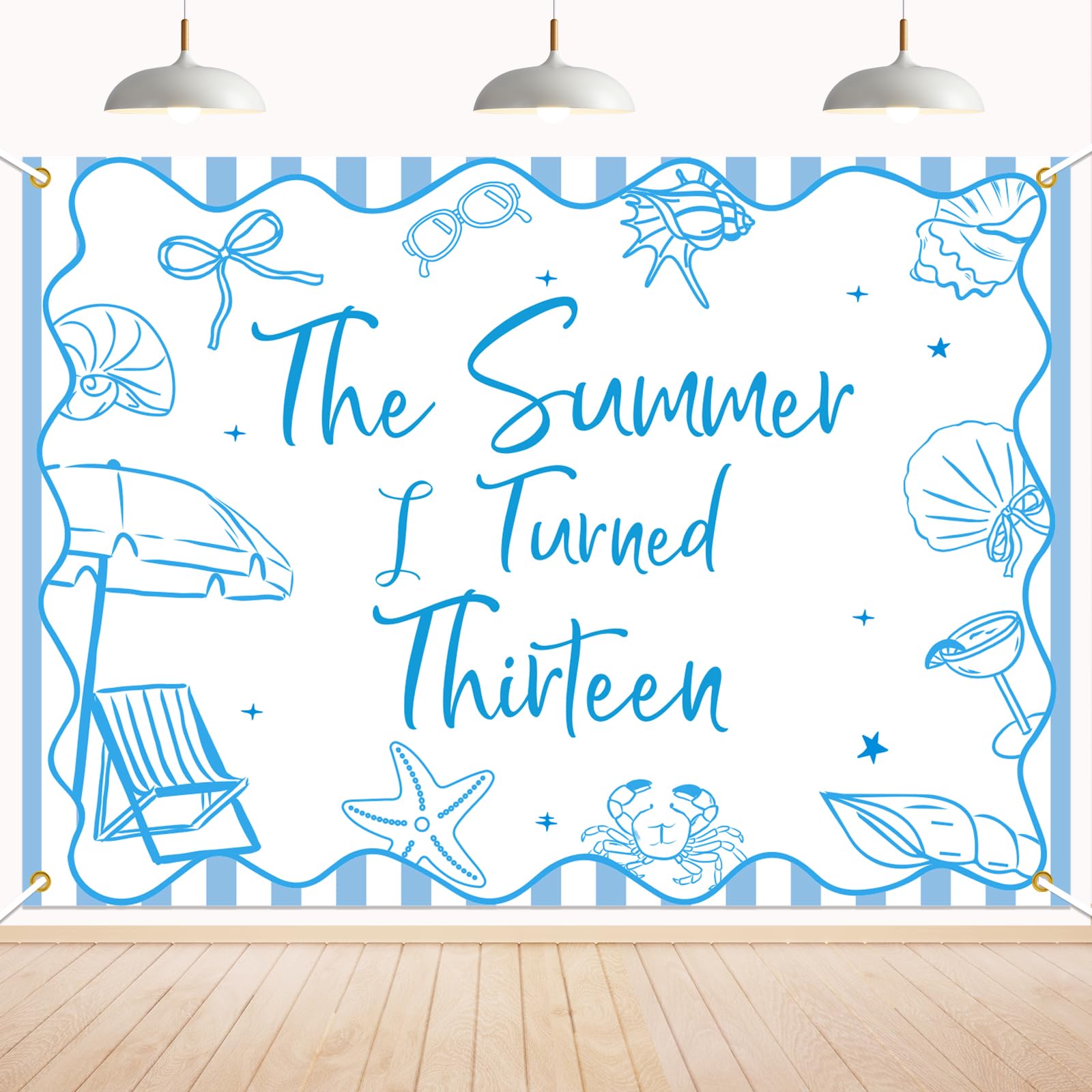 Photo 1 of The Summer I Turned 13 Backdrop - Summer Tropical Teen Boy Bady Decor, Summer Beach 13th Birthday Party Decorations 7x5ft