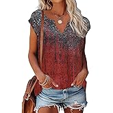 Zyyfly Womens Cap Sleeve Tank Tops V Neck Graphic Summer Shirts Loose Fit