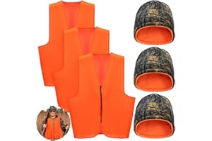 Suhine 6 Pack Blaze Orange Hunting Vest and Reversible Hat Set 3 Hunting Vest 3 Camo and Blaze Orange Hat for Men Outdoor Sports Fishing and Hiking