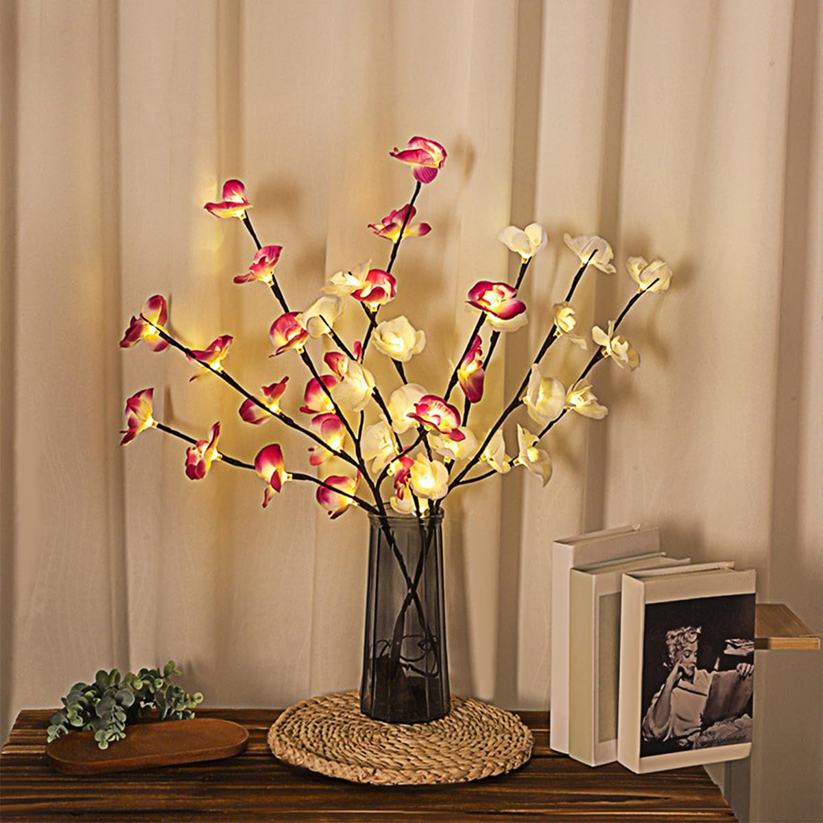 YATOSEEN Branch Lights, 20X2 LED Lighted Artificial Orchid Flowers Fairy Lights, Twigs with Lights for Table Party Living Room Bedroom Decoration (2Pack, Purple+White)