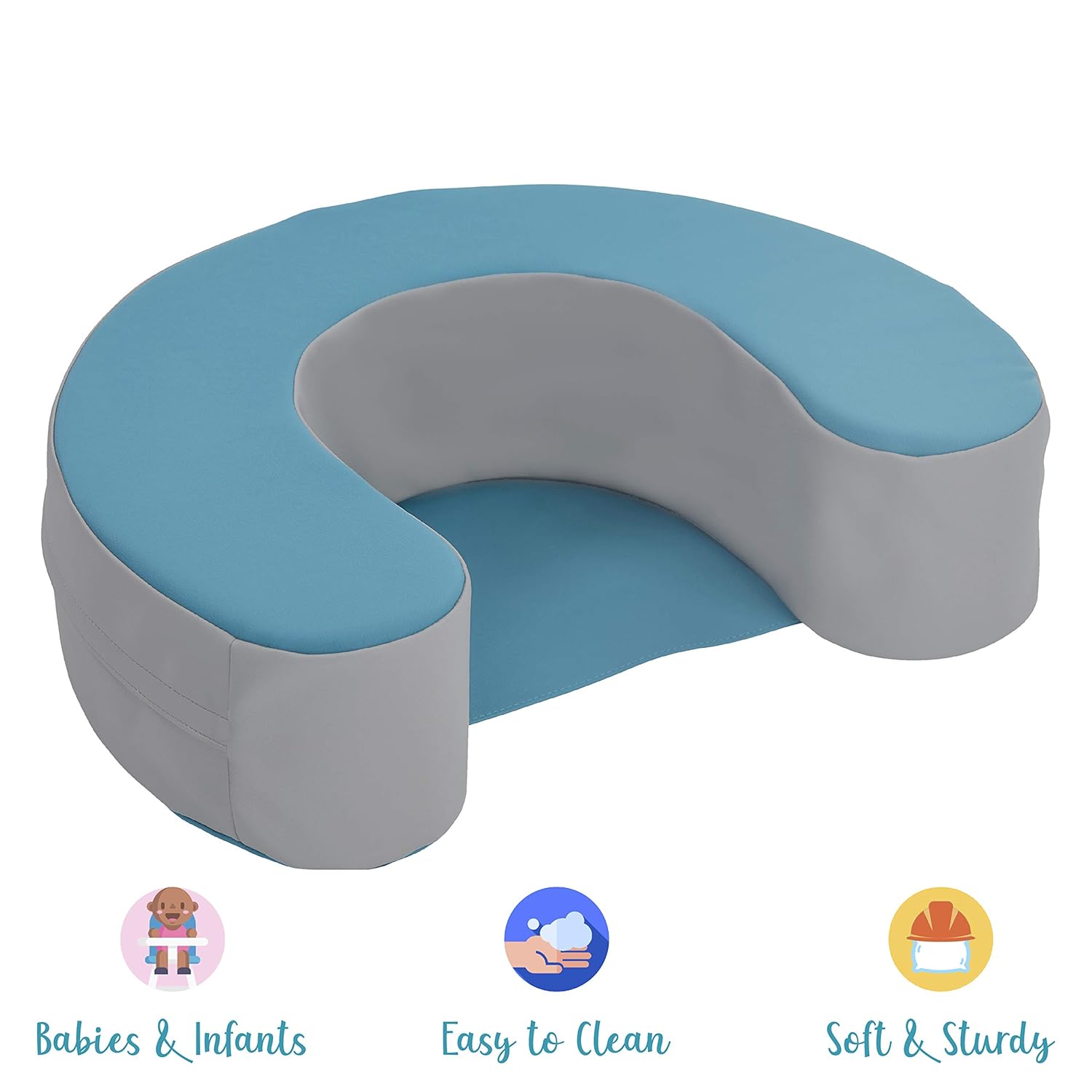 Factory Direct Partners SoftScape Sit and Support Ring Baby and Infant Floor Seat, Cushioned Sitting Chair with Non-Slip Bottom for Nursey and Playroom - Teal/Gray