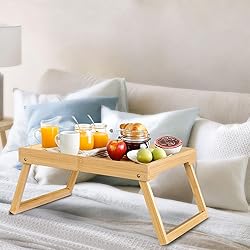 Bamboo Bed Tray Table with Folding Leg, Breakfast