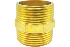 Kindsion Brass Male Pipe Octagon Nipple Fitting, 1 1/2" x 1 1/2" NPT Threaded Straight Connector (Pack of 1, Length 43.9 mm)