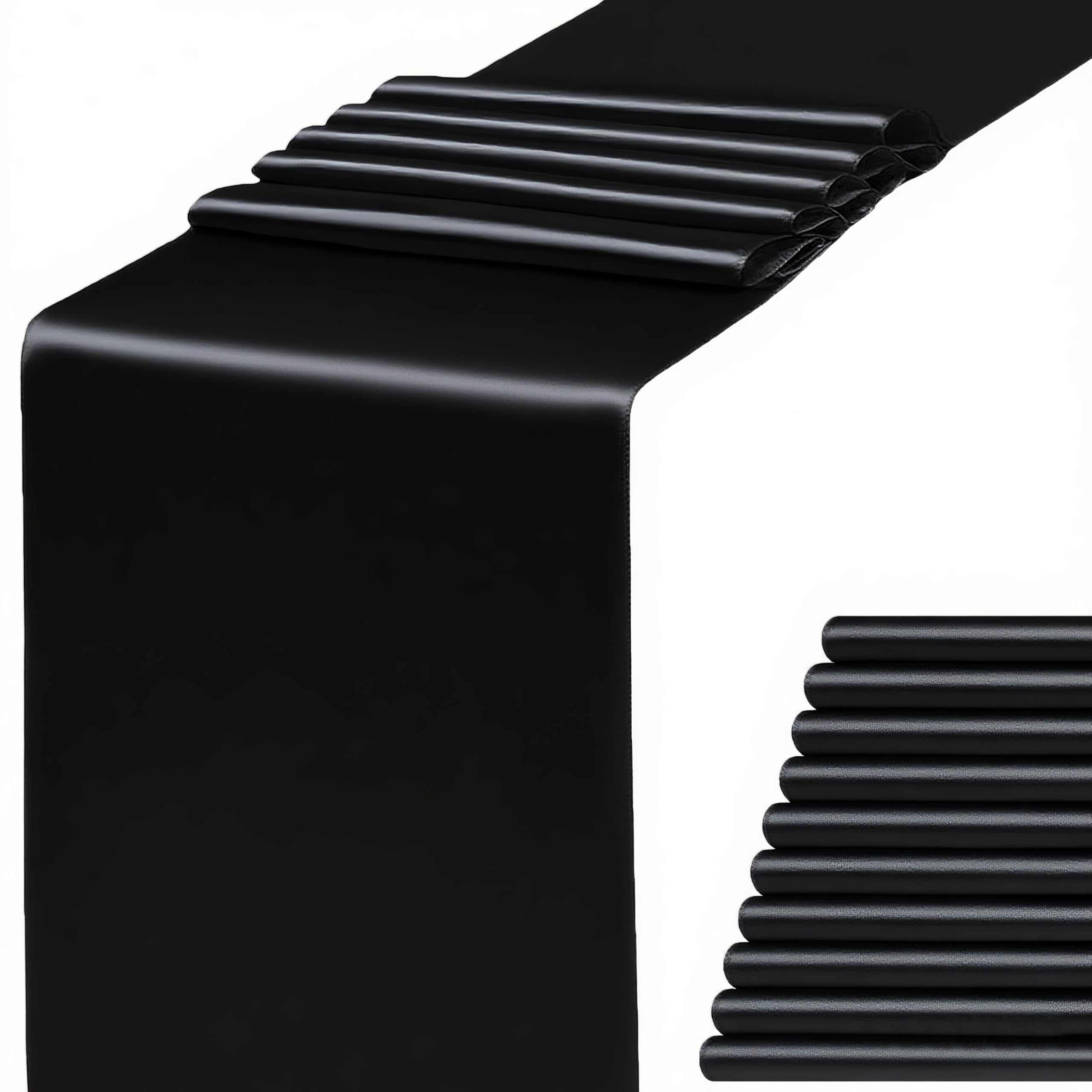Photo 1 of 10 Pack Satin Black Table Runners 12 x 108 Inches - WENSINL Table Runner for Party Birthday Wedding Anniversary Banquet Engagement Meeting Christmas Events Dining Room Decorations